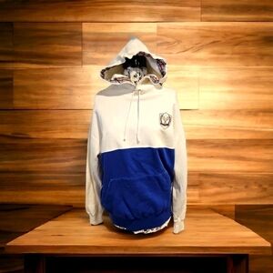 CLASSIC Ralph Lauren blue & white cotton logo hoodie sweatshirt patch logo sz M